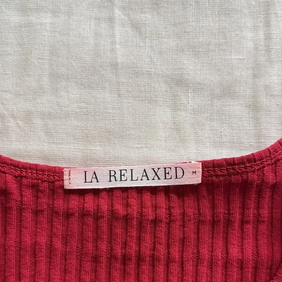 LA Relaxed Cranberry Pointelle Cardigan - Picture 2 of 3